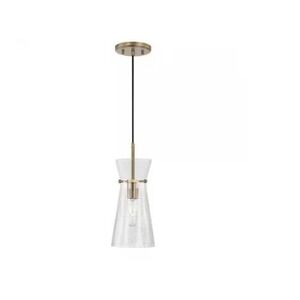 Capital Lighting Mila 1 Light Pendant, Aged Brass/Clear Half-Crackle - 342411AD
